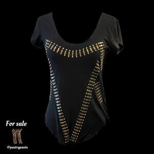 Bebe bronze embellished rivets studded black shirt UNIQUE top shirt sz XS / S